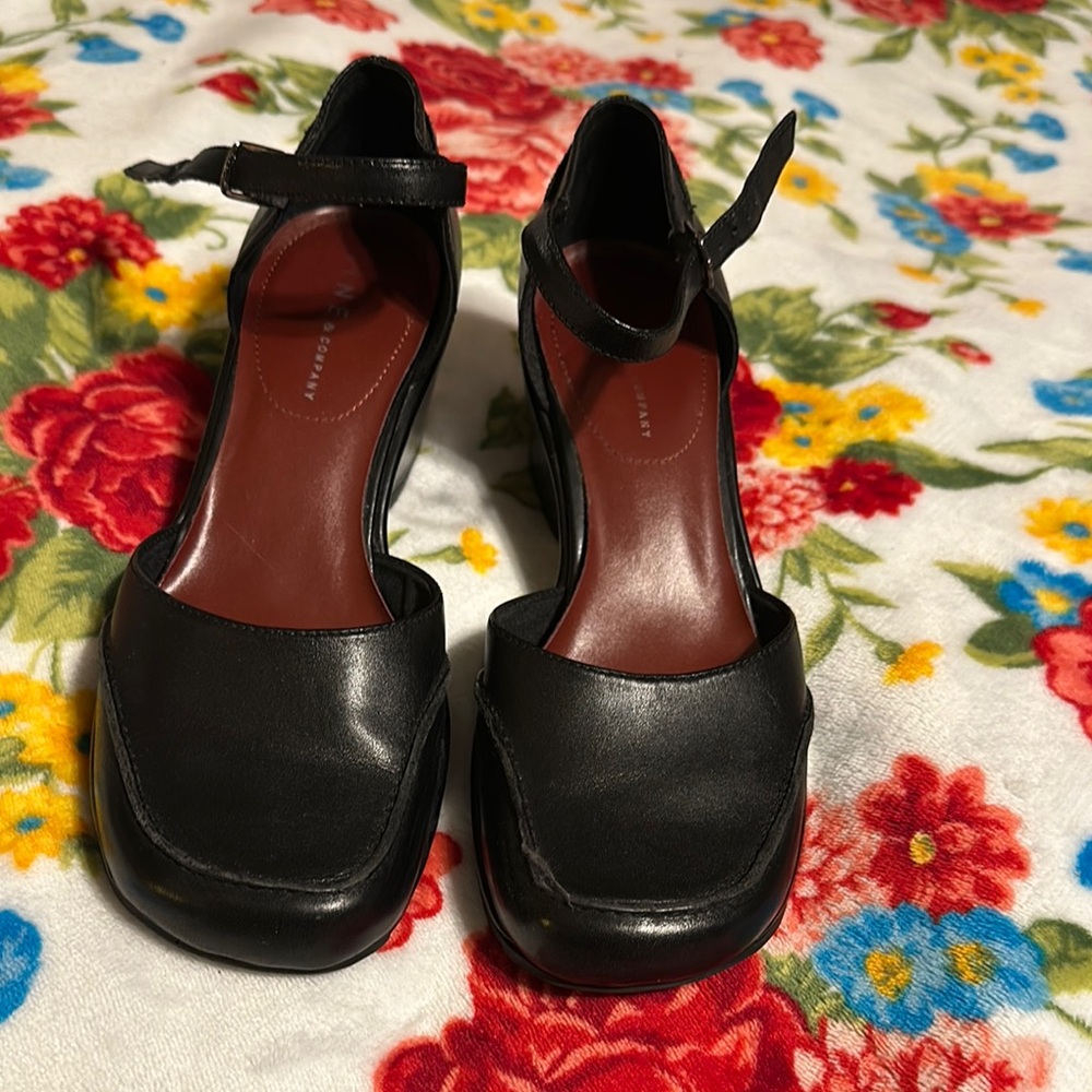 Black Leather Ankle Strap Heels